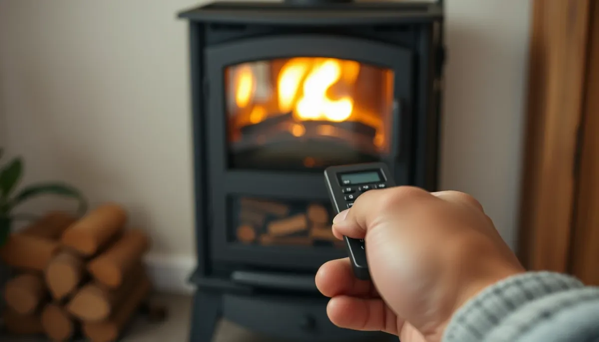 Télécommande utilisée pour activer la fonction silence d'un poêle à granulés Extraflame