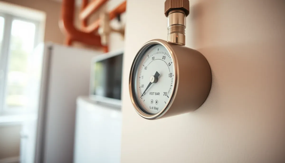 Manomètre d'un circuit de chauffage indiquant une pression entre 1 et 1,5 bar