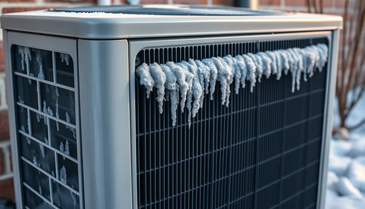 Unité extérieure de pompe à chaleur avec du givre modéré sur les ailettes