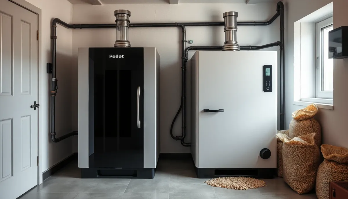 Comparaison visuelle entre une chaudière à granulés de 10 kW et une de 20 kW côte à côte