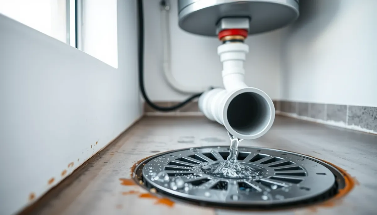Évacuation des condensats d'un chauffe-eau thermodynamique avec pente vers un siphon de sol